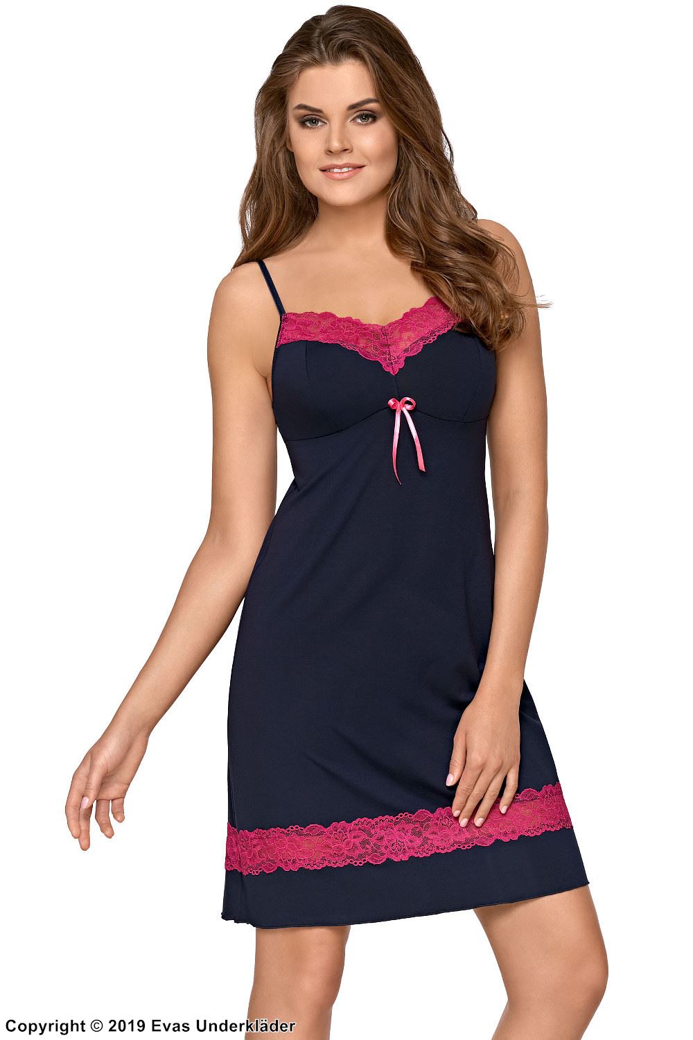 Nightie, lace, bow, thin shoulder straps
